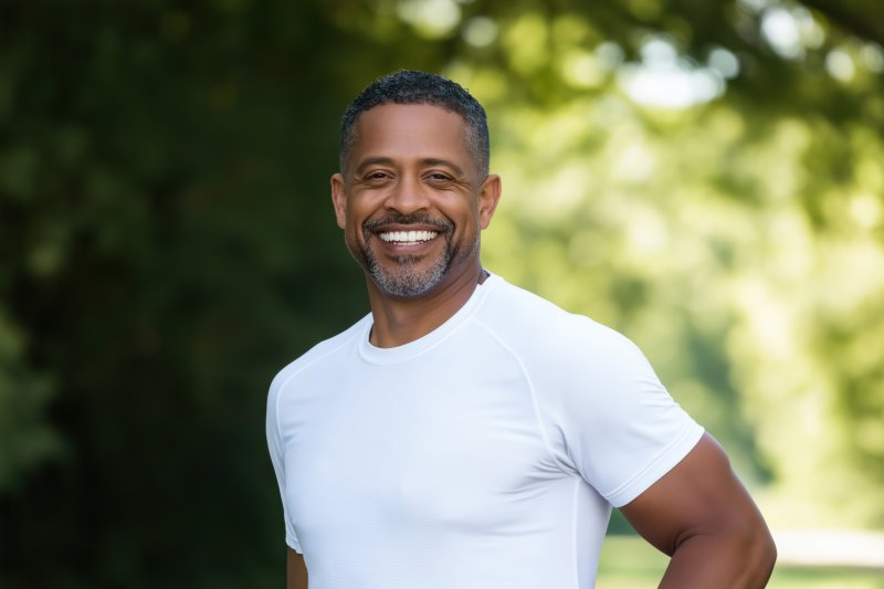 middle-aged man with dentures  